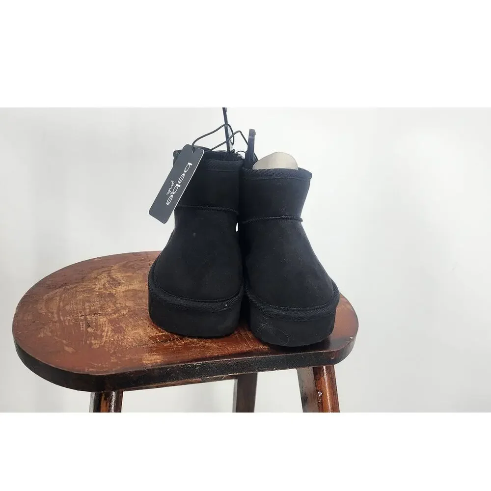 New NWT Girls BEBE Black Mini Ankle Fur Line‎ Booties Size 11